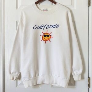 All American Apparel 80's Vintage California Sun Embroidered Sweatshirt White L